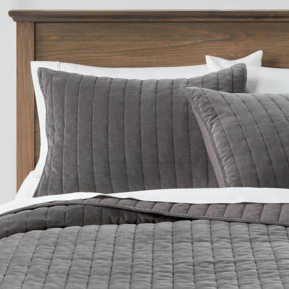 NWOT Channel Stitch Velvet Quilt Sham Charcoal- Threshold - Picture 2 of 9